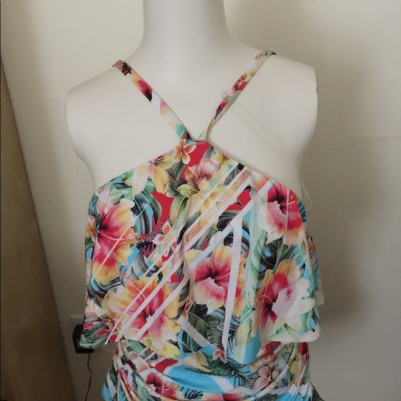 Women's Vintage Tropical Ruffle Tankini Swimsuit - Picture 6 of 8